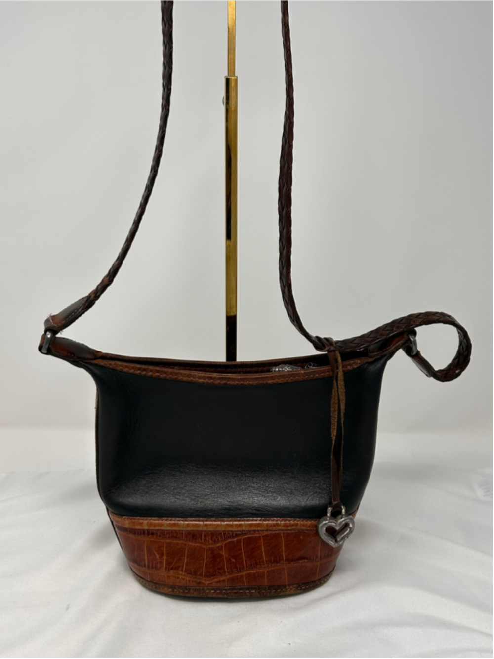 Vintage Brighton Little Judy Black Leather Croc Embossed Shoulder Bag